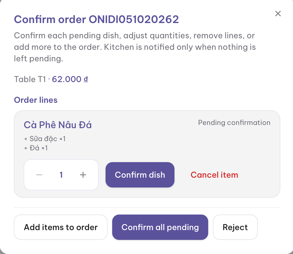 Staff confirm the order